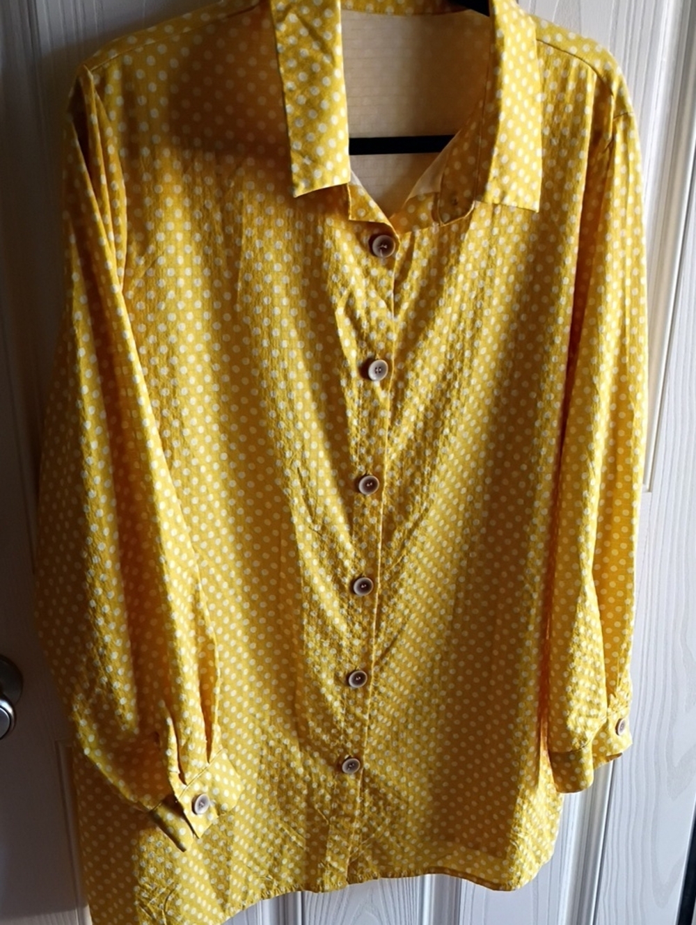 Yellow Polka Dot Button-Up Blouse